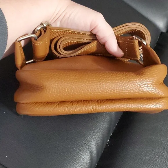 STELLA BIANCA Cuoio tan Made In Italy Leather Double Pocket Sling Belt bag - Picture 8 of 9